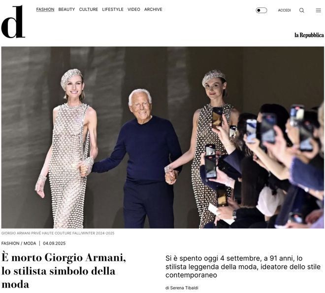 !乔治·阿玛尼去世享年91岁pg电子试玩“时尚之王”陨落(图2) !乔治·阿玛尼去世享年91岁pg电子试玩“时尚之王”陨落(图2)